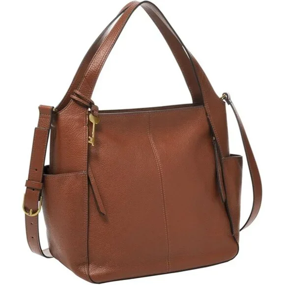 Fossil Brown Cow Hide Leather Crossbody Bag Medium Snap Closure Adjustable - Picture 2 of 16